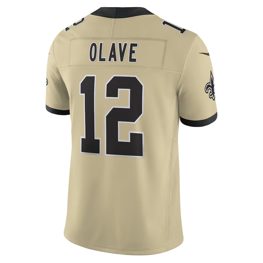 NO.Saints #12 Chris Olave Gold Vapor F.U.S.E. Limited Jersey Stitched American Football Jerseys