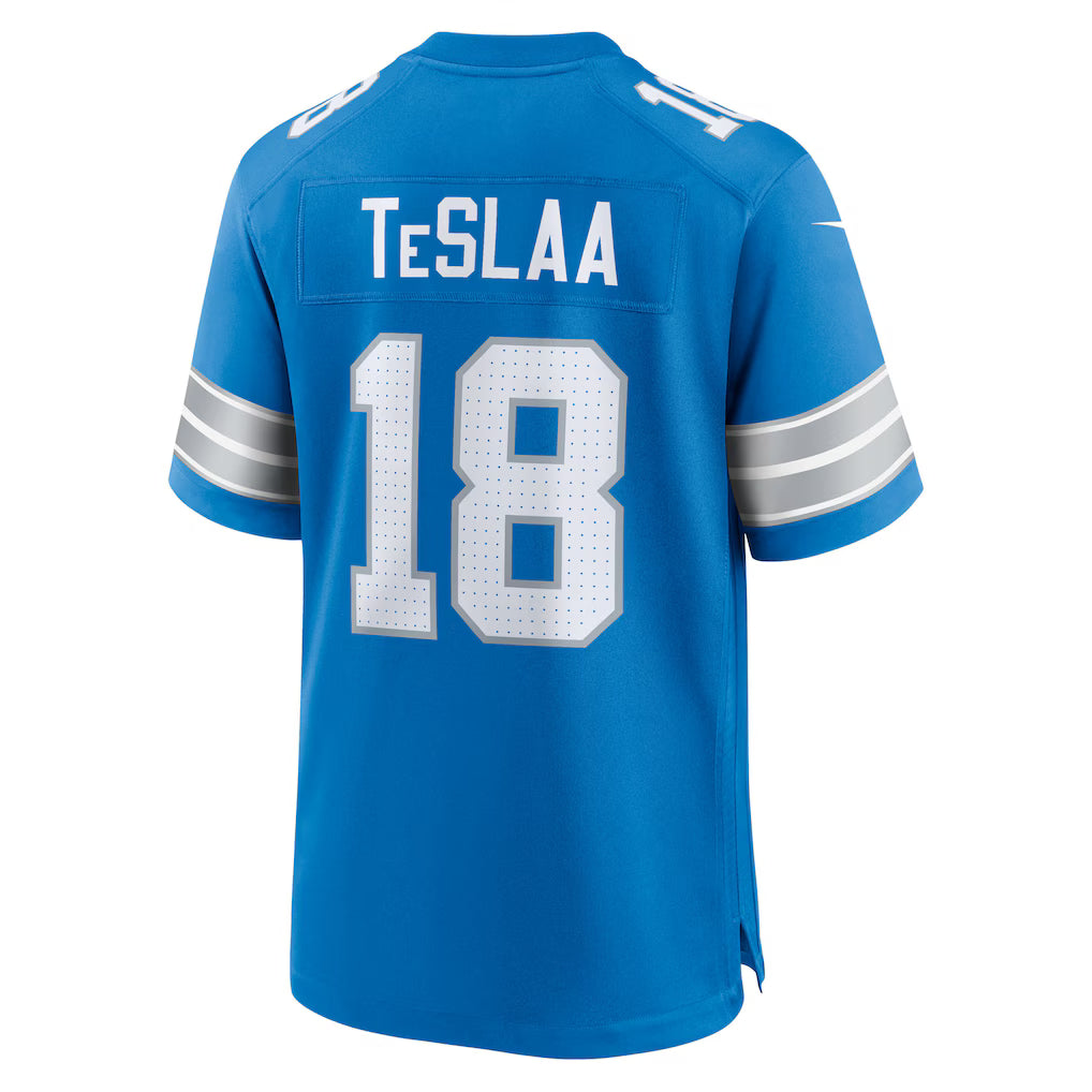 D.Lions #18 Isaac TeSlaa Blue Game Jersey Stitched American Football Jerseys