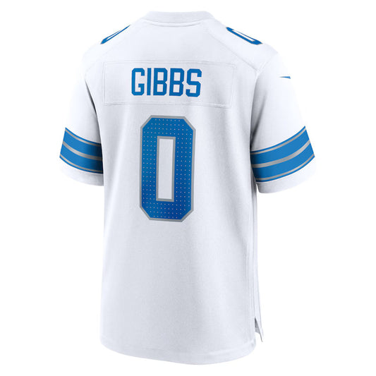 D.Lions #0 Jahmyr Gibbs White Game Jersey Stitched American Football Jerseys