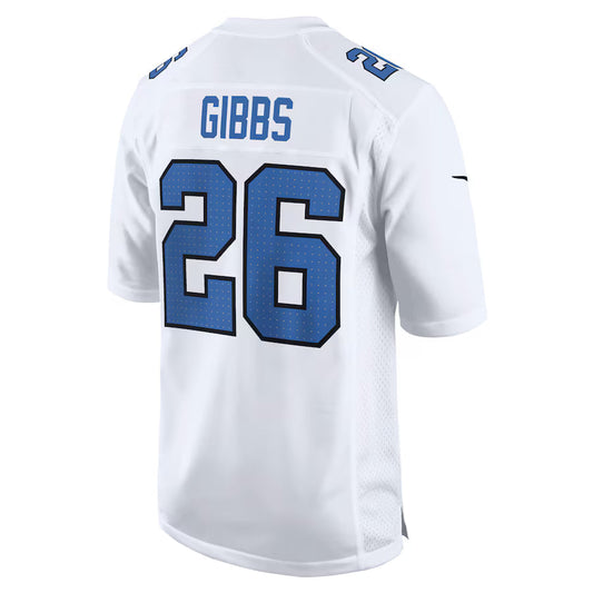 D.Lions #26 Jahmyr Gibbs White Game Jersey Stitched American Football Jerseys