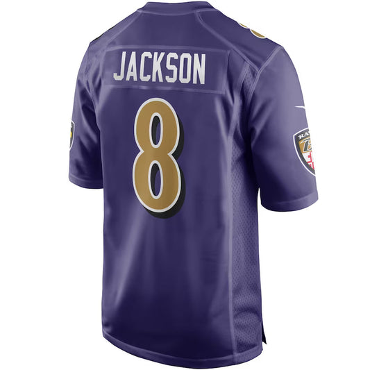 B.Ravens #8 Lamar Jackson Purple Game Jersey Stitched American Football Jerseys